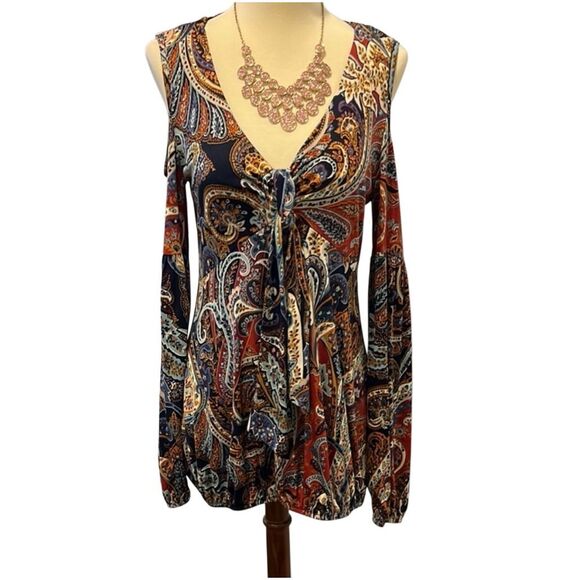 VENUS | multicolor cold shoulder long sleeve blouse S - Picture 1 of 8
